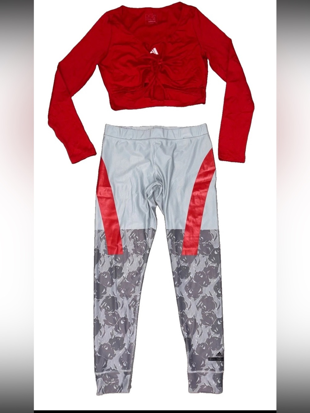 adidas Stella McCartney Leggings Aeroready L/S Cropped Top 2 PC Set SZ.M Red